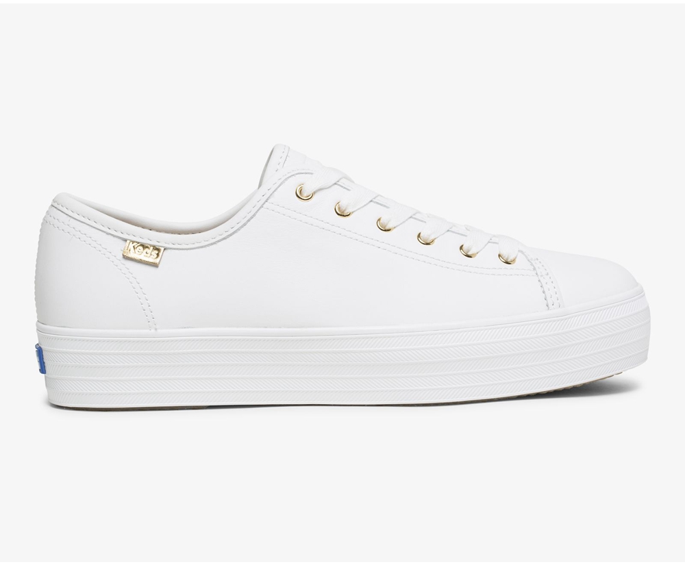 Zapatillas Keds Mujer Blancas - Triple Kick Luxe Cuero - 087-PUSGLR